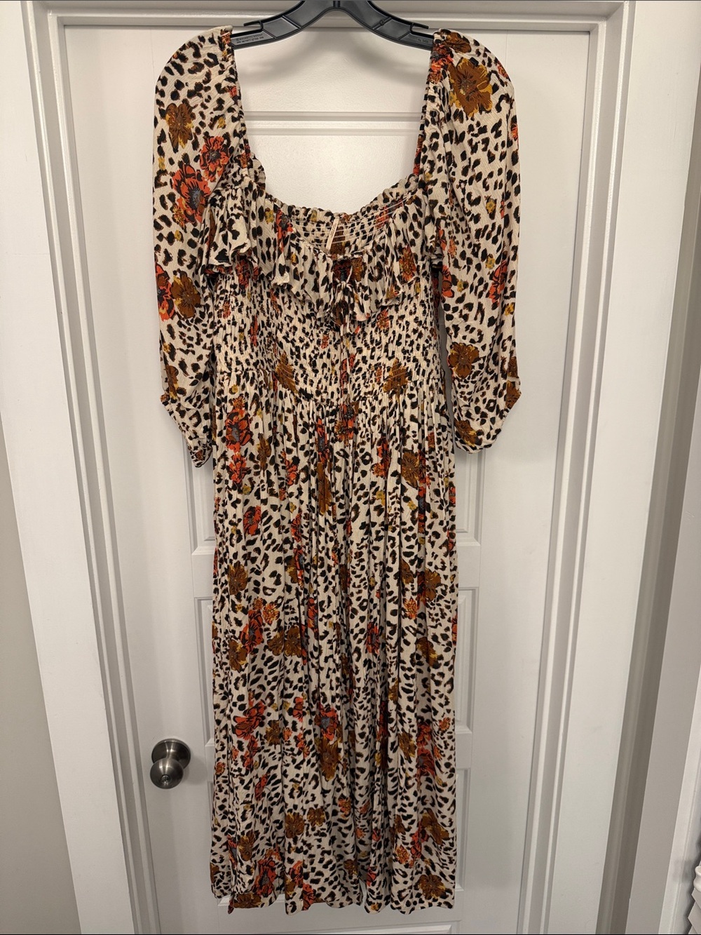 Free People Floral Leopard Print Midi Dress